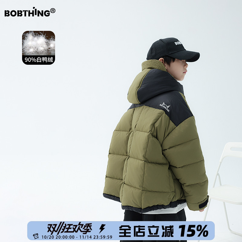 男童拼色连帽羽绒服90白鸭绒外套