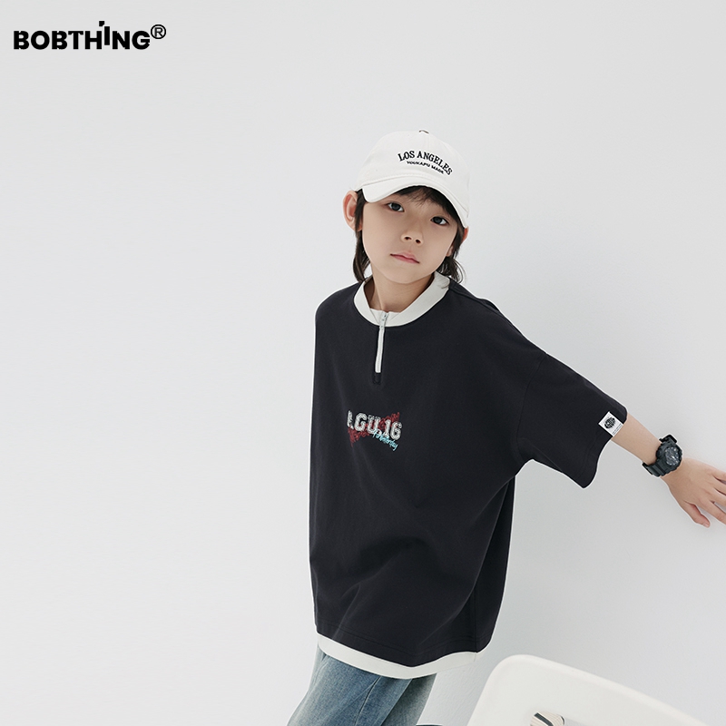 男童夏装半拉链个性短袖T恤2025新款儿童半袖运动风上衣童装体恤