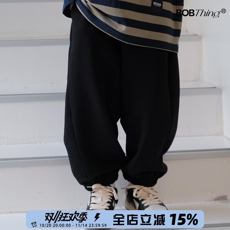 儿童廓形运动裤男童春秋宽松卫裤