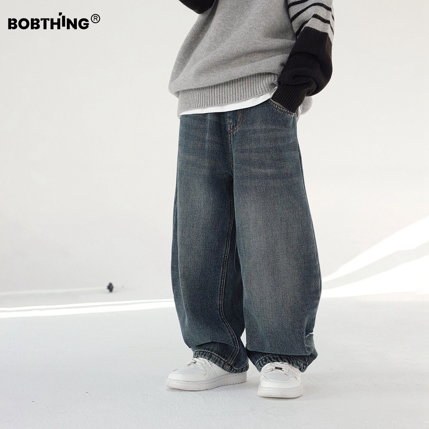 儿童PP口袋字母一体绒牛仔裤直筒裤男童冬季加厚休闲裤潮童装裤子