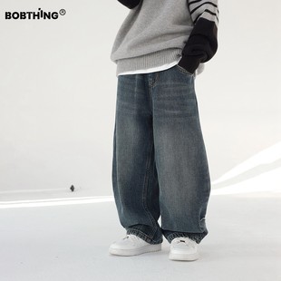 直筒裤 裤 男童冬季 潮童装 子 加厚休闲裤 儿童PP口袋字母一体绒牛仔裤