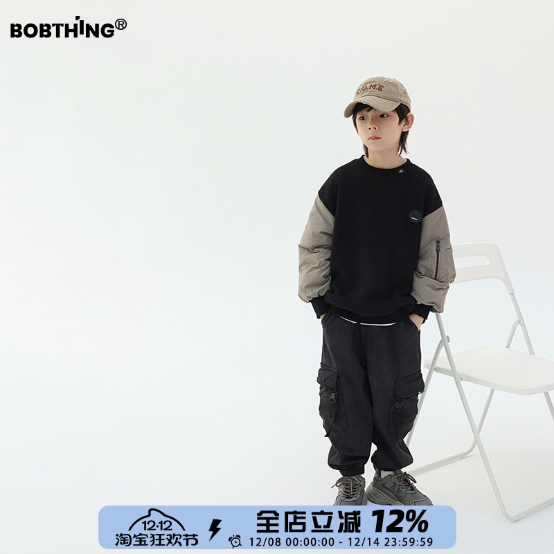 男童夹棉袖圆领卫衣一体绒打底衫