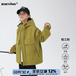 男童冬装大口袋加绒加厚工装外套儿童轻三防连帽冲锋衣童装开衫潮