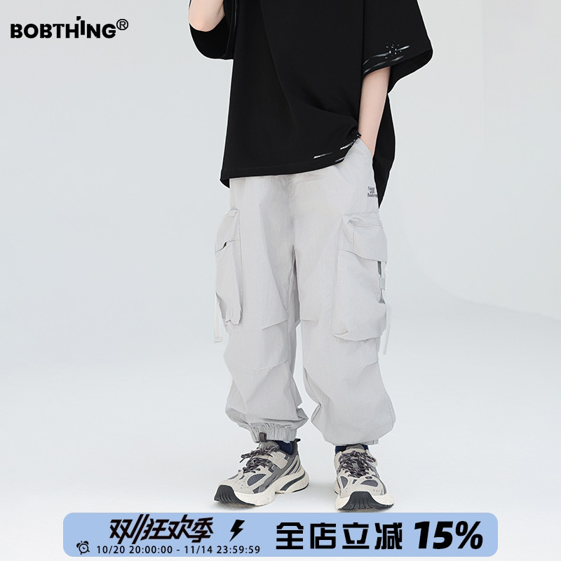 男童夏装2025新款儿童装立体织带口袋工装布裤中大童轻薄缩口裤子