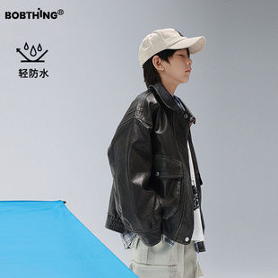 男童秋装大口袋翻领软皮衣PU外套儿童春秋开衫中大童装雅痞夹克潮
