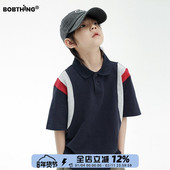 藏青拼色男童夏季 上衣 体恤潮童装 休闲POLO衫 翻领T恤儿童透气半袖