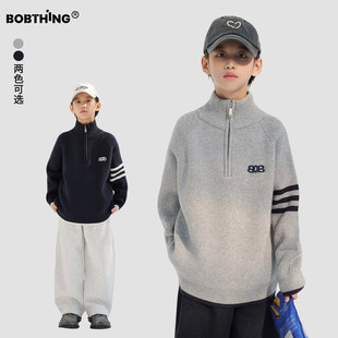 男童冬装半拉链三杠毛衣百搭上衣2026新款儿童加厚打底衫套头上衣