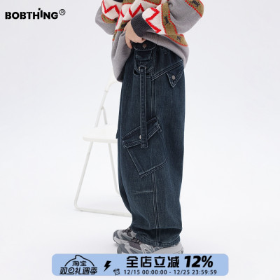 男童冬季一体绒工装牛仔裤厚长裤