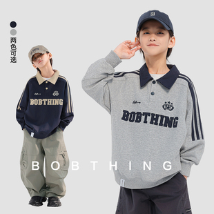 儿童卫衣长袖 男童春装 手臂侧条大logo翻领polo衫 2026新款 潮 打底衫