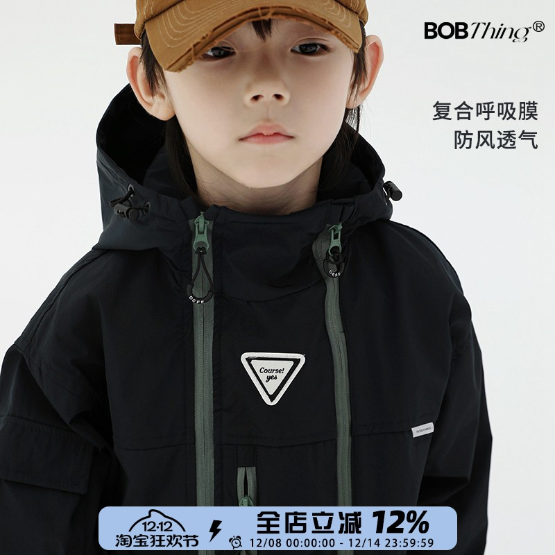 男童加绒加厚冲锋衣儿童连帽外套