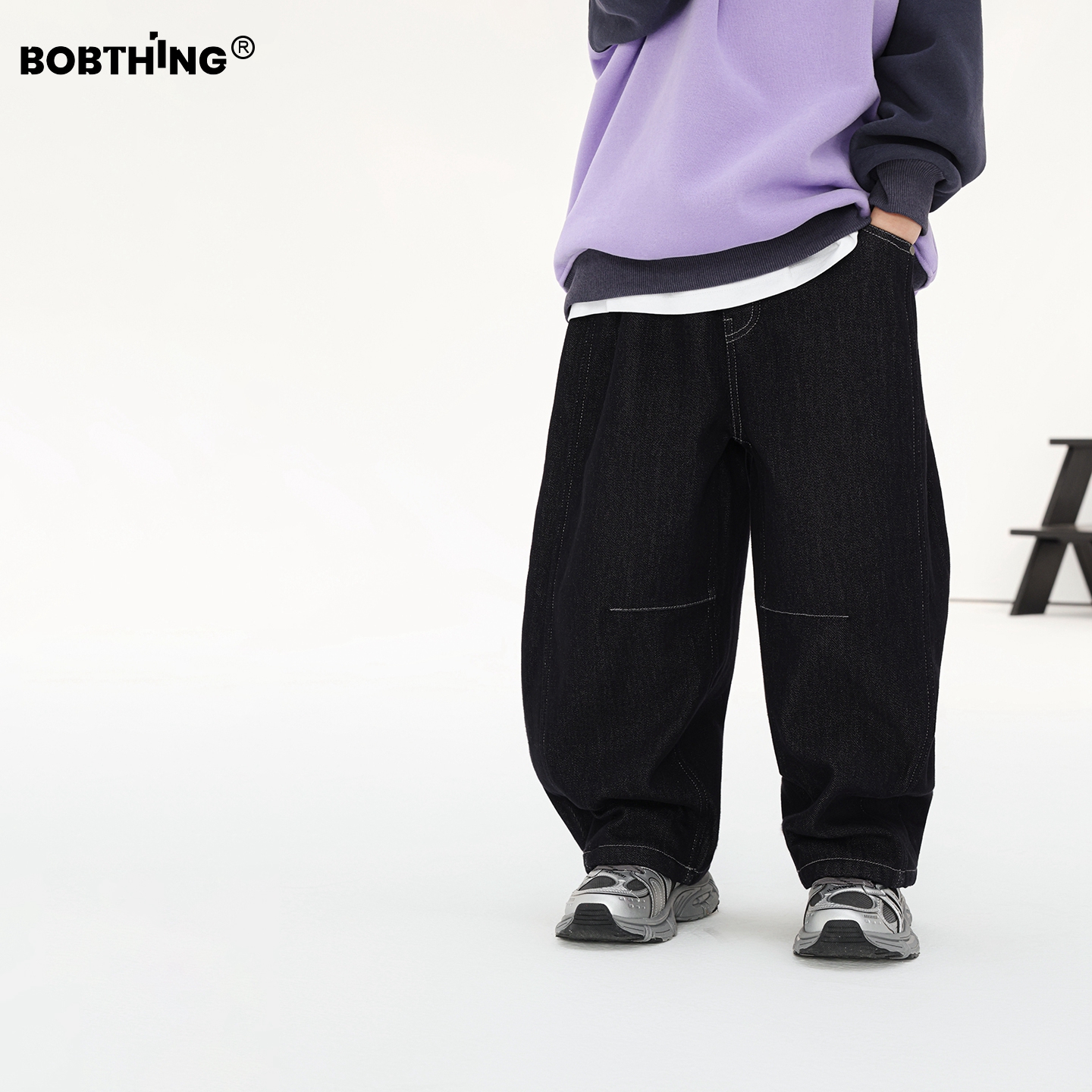 儿童冬季原色一体绒牛仔裤直筒裤