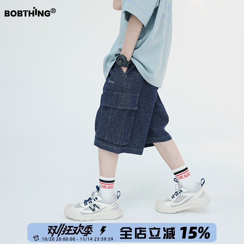 男童夏装2025新款儿童装雪花点轻薄深色牛仔中裤纯色短裤五分裤子