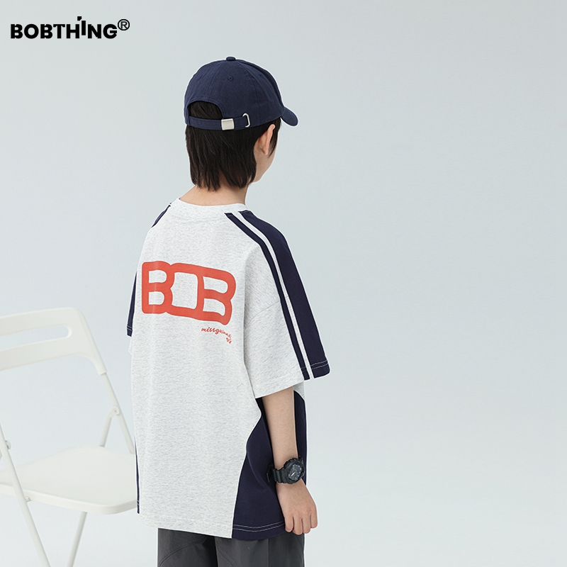 男童夏装2025新款儿童装红logo灰身短袖T恤衫中大童拼色半袖打底