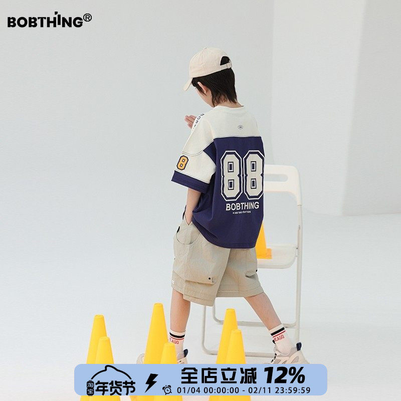 男童夏装2025新款儿童装数字拼色运动风圆领短袖T恤衫中大童半袖