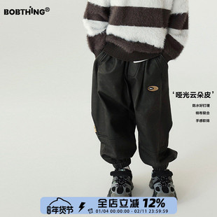 男童冬季时髦皮裤2023新款加厚休闲裤儿童宽松长裤潮童装保暖裤子