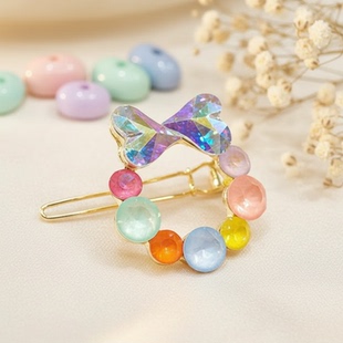 米龙饰品施华彩色水晶水钻花环蛙扣发夹女甜美多巴胺发饰头饰