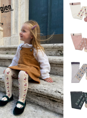 现货法国collegien25秋冬新品女童立体樱桃螺纹连裤袜 宝宝打底袜