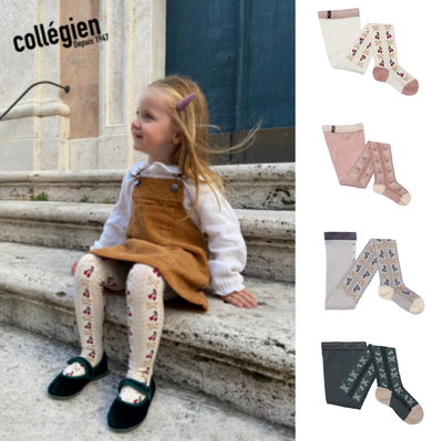 现货法国collegien25秋冬新品 女童立体樱桃连裤袜 宝宝打底袜