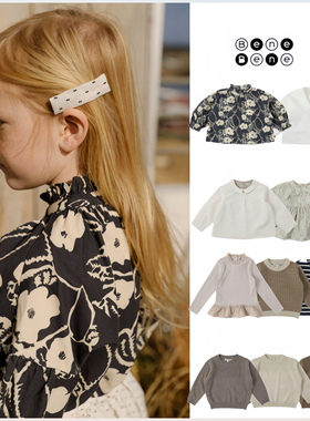 现货6z韩国BeneBene25AW男女童宝宝碎花衬衫套头毛衣百搭打底衫