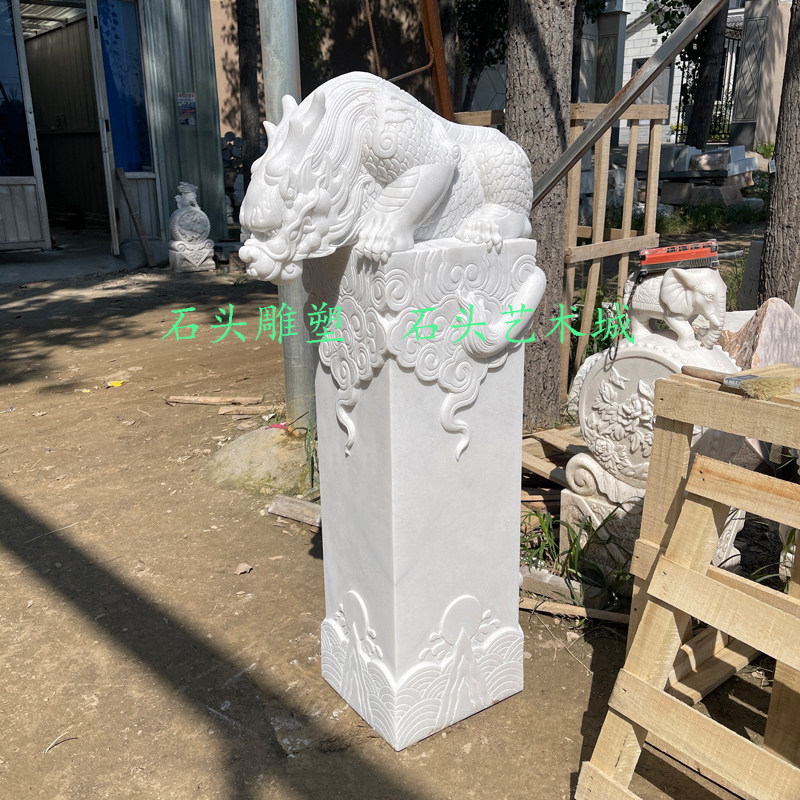 汉白玉吸水兽水池装饰摆件柱子图片