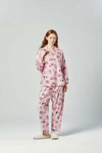 韩国进口hello kitty卡通猫咪春棉翻领女士长袖睡衣/家居服套装