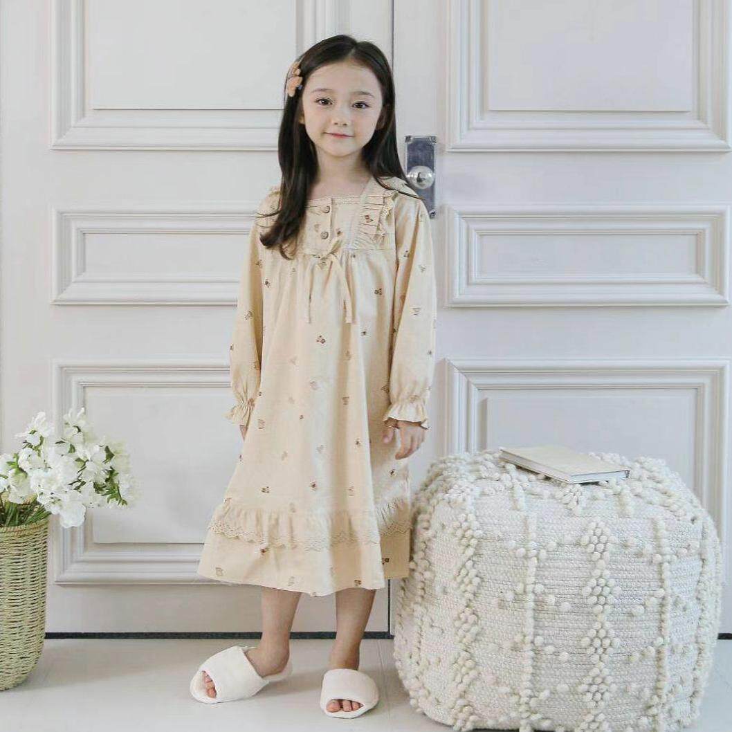 韩国进口solo品牌 2024秋季新品纯棉可爱小熊女童长袖睡裙/家居服