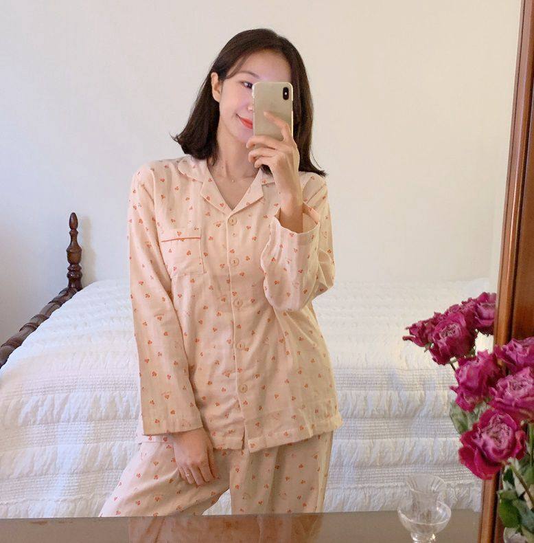 打折款~韩国evenie正品 秋季婴儿棉灯笼翻领男女睡衣套装/家居服