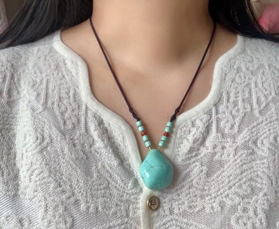 湖北原矿无优化绿松石随形吊坠变色快项链毛衣链男女款附证书dy