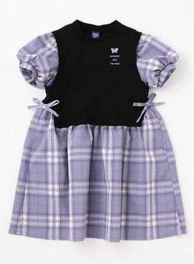 日单 原单 ANS假两件拼接连衣裙紫色绿色 110-140