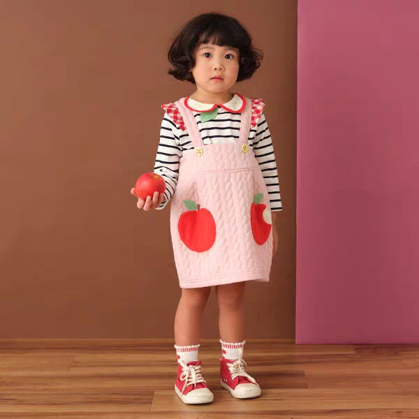 日本新款babych有机棉苹果套装 内搭+背带裙 粉色 90-130