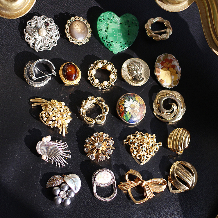 法式中古丝巾夹裙夹复古胸针吊坠