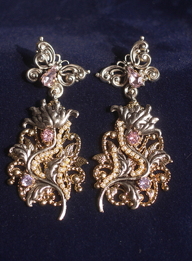 如意236蝶恋花|欧美金银色耳环老铜中古askew london风复古耳夹女