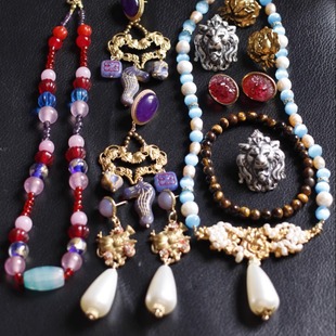 如意|原创设计意大利老琉璃中古手工项链黄铜耳夹耳环套装vintage