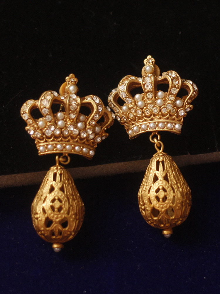 askew london英国回流正品皇冠水钻耳夹中古董艺术珠宝vintage女