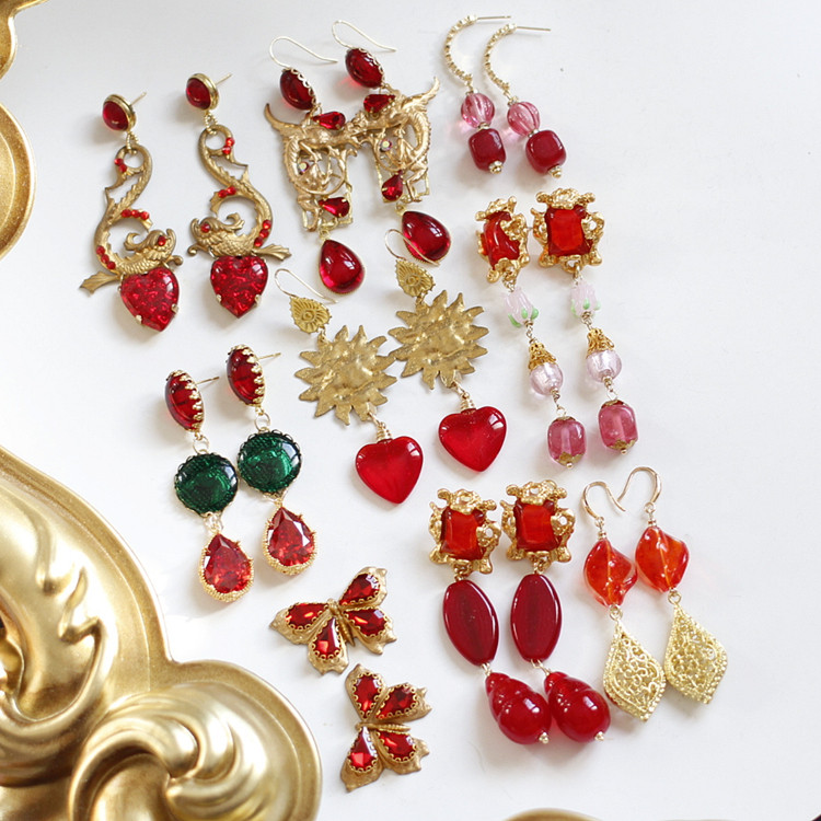 如意|新年红欧美进口老琉璃飞龙鱼爱心中古董原创耳环耳夹vintage,饰品/流行首饰/时尚饰品新,耳环,淘宝优惠券,粉丝福利购,淘宝优惠卷