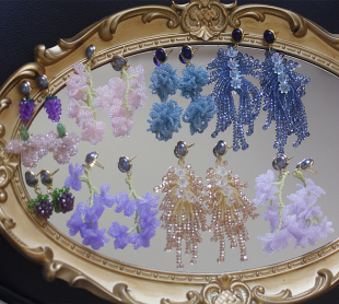 如意Beading08原创设计串珠花卉捷克中古复古风耳夹耳环vintage女