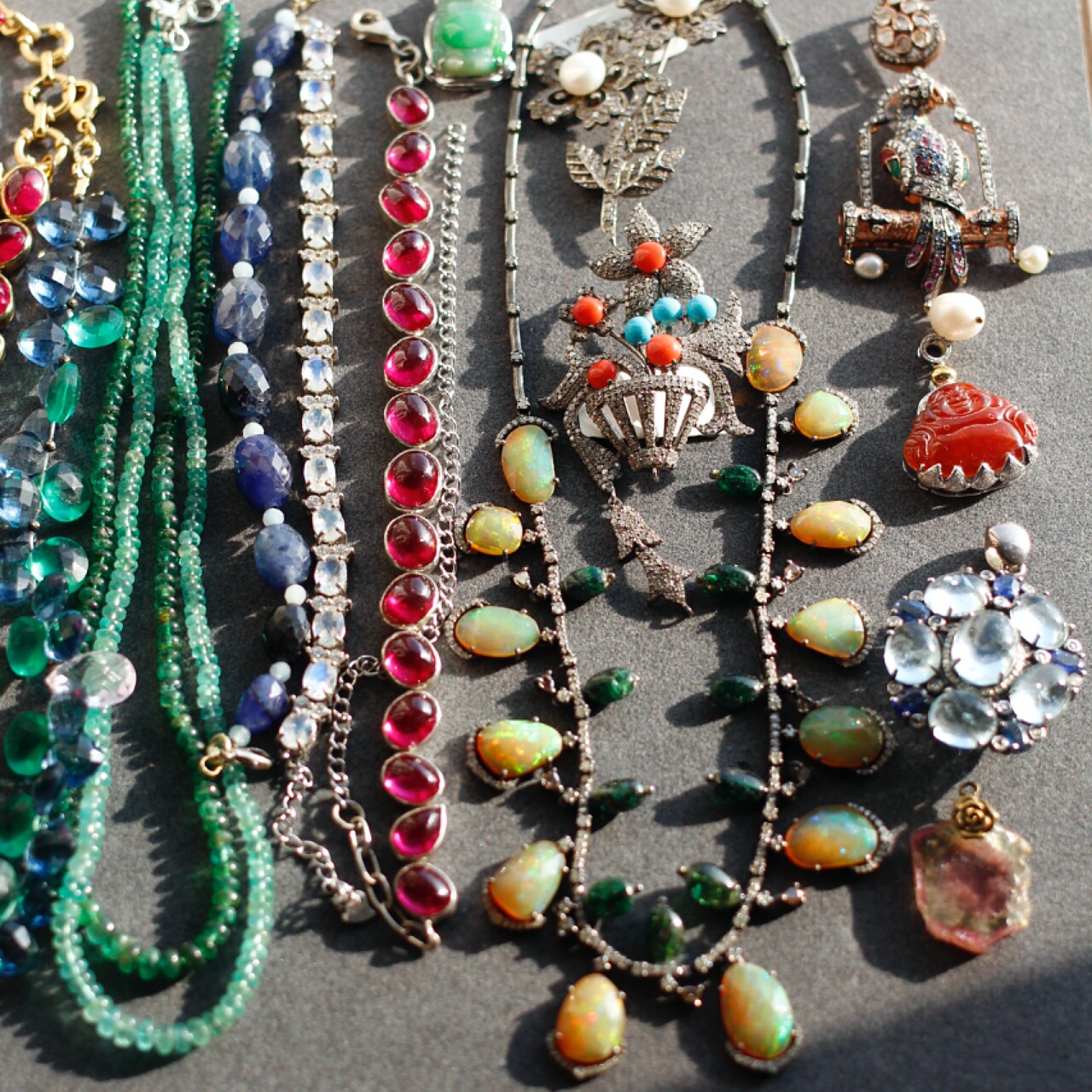 欧美艺术家925银中古A货翡翠红宝石钻石925银项链碧玺手链vintage