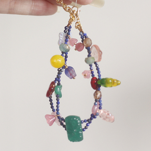 如意Beading10原创设计欧美玫瑰老琉璃中古珠仙青金石手链vintage