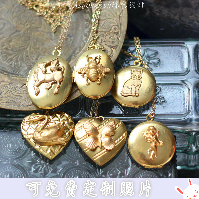 独角兽天使相片盒复古吊坠项链