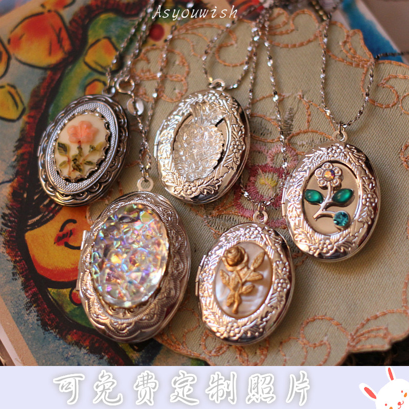 AYW花园美国回流复古董vintage镀银吊坠香膏盒照片相片盒项链礼物