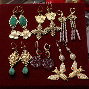 如意|原创设计欧美回流仿欧泊穆拉诺老琉璃vintage中古耳环夹孤品