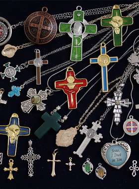 欧美国意大利进口老库存钛钢男女中性风十字架不旋转飞鸟吊坠项链