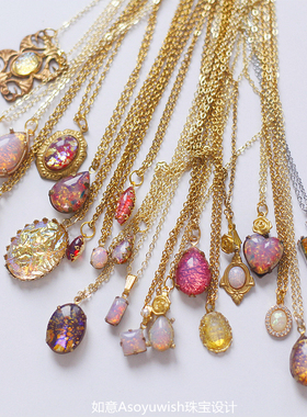 意大利穆拉诺欧泊老琉璃吊坠项链