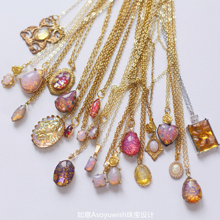 如意|意大利纯手工穆拉诺murano欧泊老琉璃吊坠项链中古董vintage