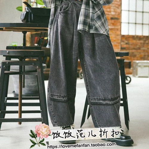 3色现货2025新款NKJ牛仔裤女2025秋季新款复古棉质弯刀裤497804