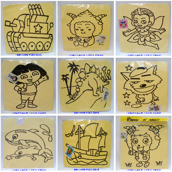 儿童手工DIY 沙画 磨砂画 彩沙画胶画磨沙画 9色 6色 大号27.5*21