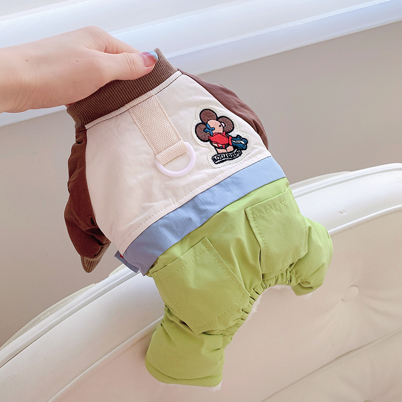 冬季户外休闲可牵引狗狗四脚棉衣