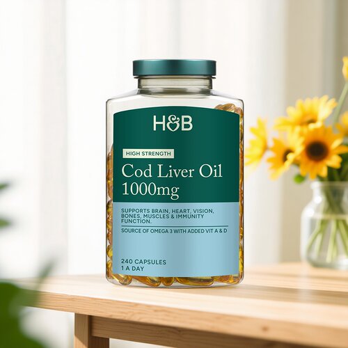 英国HB荷柏瑞鳕鱼肝油软胶囊240粒1000mg维生素AD深海鱼油omega3