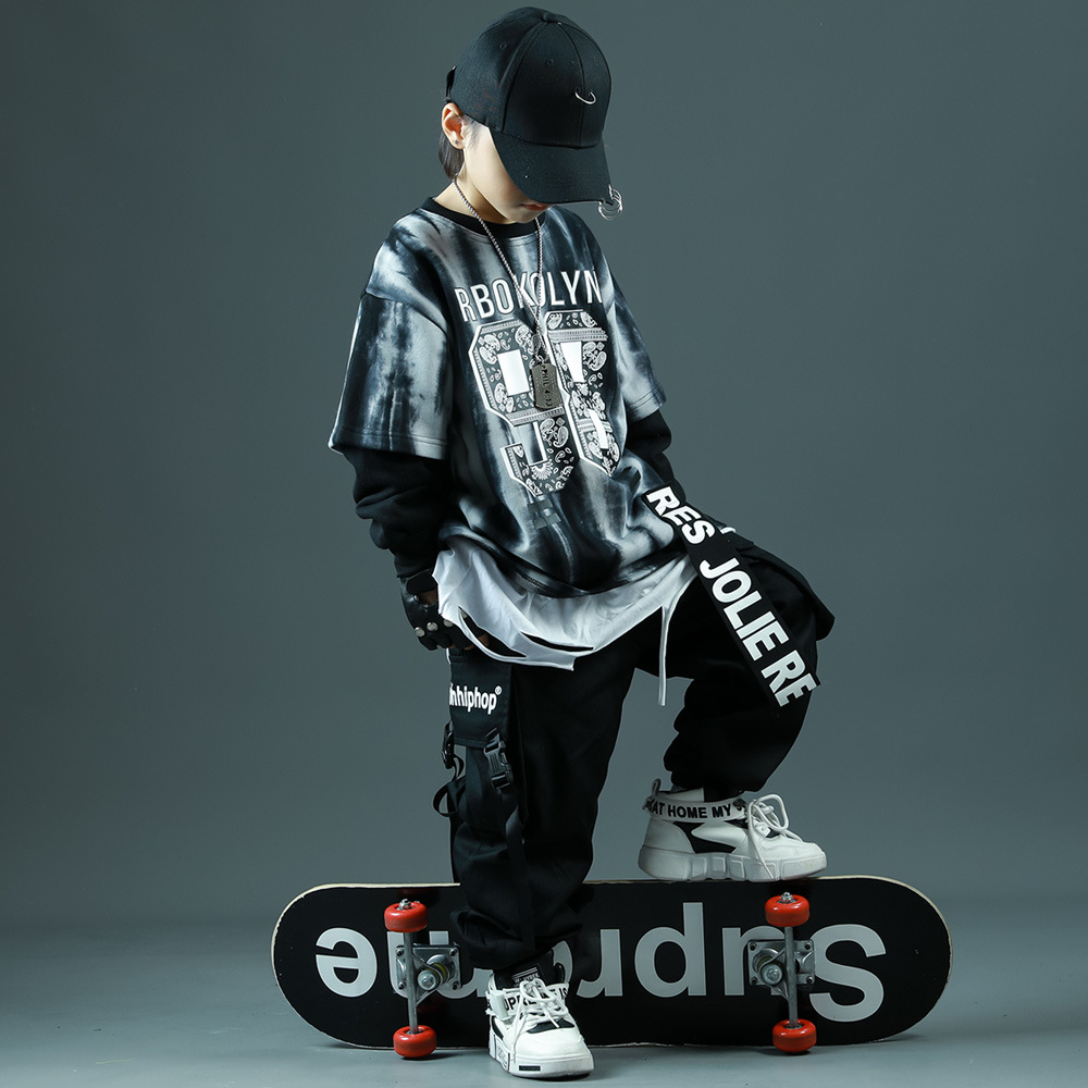 街舞少儿潮服孩嘻哈男孩架子鼓炸街套装hiphop模特中大童宽松潮牌