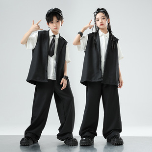 街舞儿童潮服男童locking机械舞演出服西装套装走秀女爵士表演服
